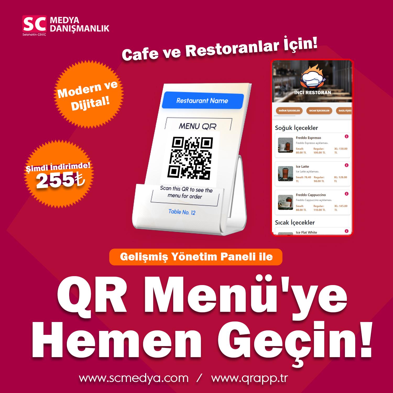 QR Menü / Cafe Restoran içi Gelişmiş QR Menü Sistemi